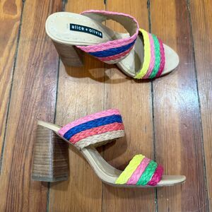 Alice + Olivia Leeda Rainbow Raffia Heels - 6.5